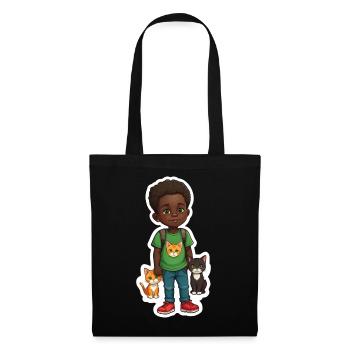Kinder mit Tieren Cartoon Design - Stoffbeutel - Schwarz - Vorne