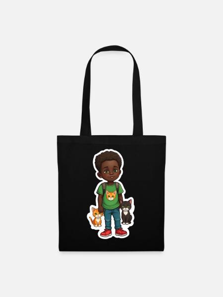 Enfants avec des animaux Conception de dessin animé - Sac en tissu - noir