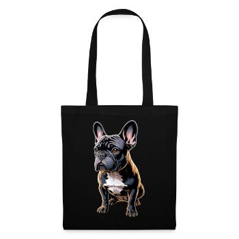  Französische Bulldogge Illustration: Niedliche - Stoffbeutel - Schwarz - Vorne