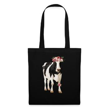 Holstein Kuh mit Blüten - Stoffbeutel - Schwarz - Vorne