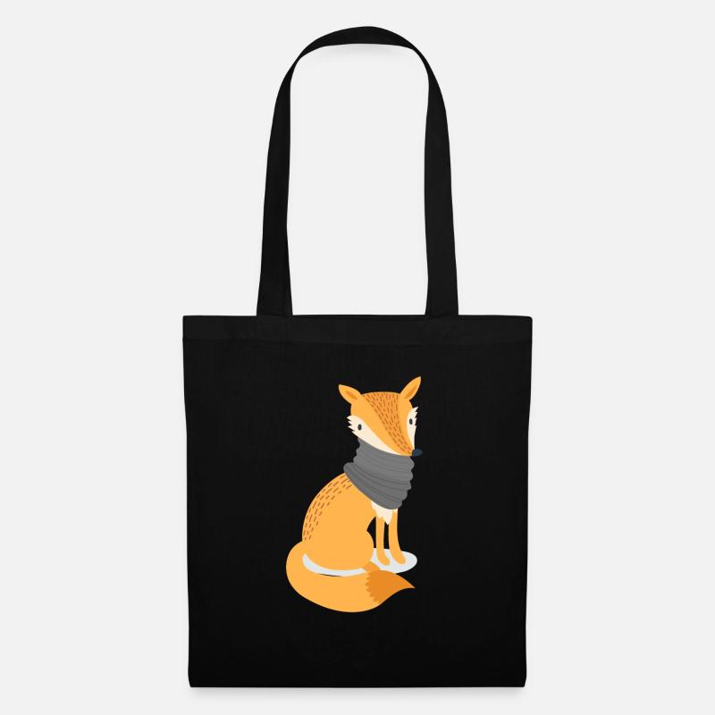 Fuchs mit Schal - Stoffbeutel - Schwarz