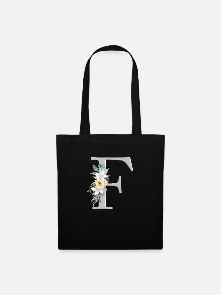Personalisierbar Monogramm Watercolour Floral F - Stoffbeutel - Schwarz