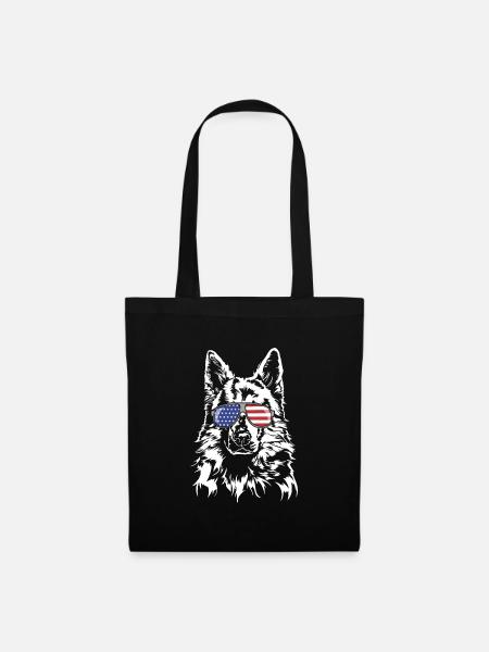 WEISSER SCHWEIZER SCHAEFERHUND Amerika Fahne Hunde - Stoffbeutel - Schwarz