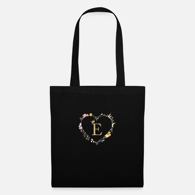 Buchstabe E, Monogramm, Herz, personalisierbar - Stoffbeutel - Schwarz