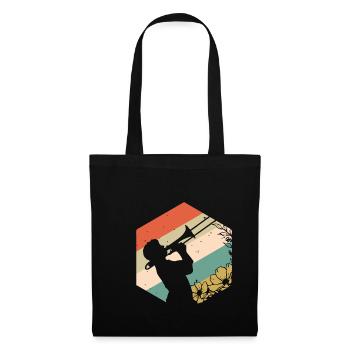 Trombone with flowers retro background - Tote Bag - black - Front