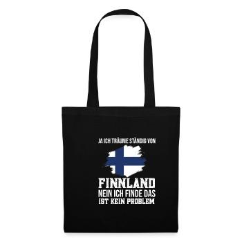 Ja ich träume ständig von Finnland Flagge Urlaub - Stoffbeutel - Schwarz - Vorne
