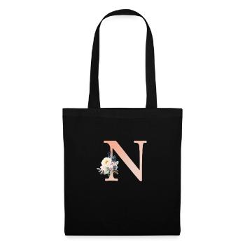 N monogramme, Floral, Boho - Sac en tissu - noir - Devant