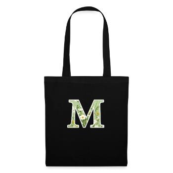 Letter M, Monogram, Floral Pattern - Tote Bag - black - Front