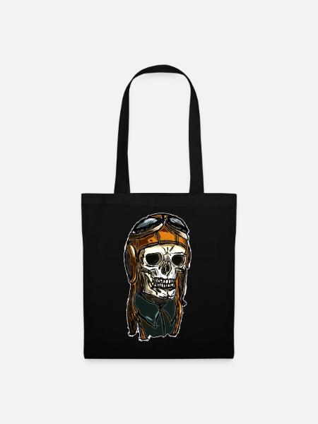 Skull with helmet cap - Tote Bag - black