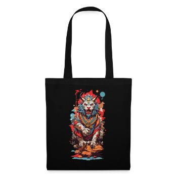 Japanischer Yokai Löwe Popart Ästhetik Design - Stoffbeutel - Schwarz - Vorne