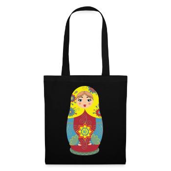 Matroschka mit Blumenmustern - Stoffbeutel - Schwarz - Vorne