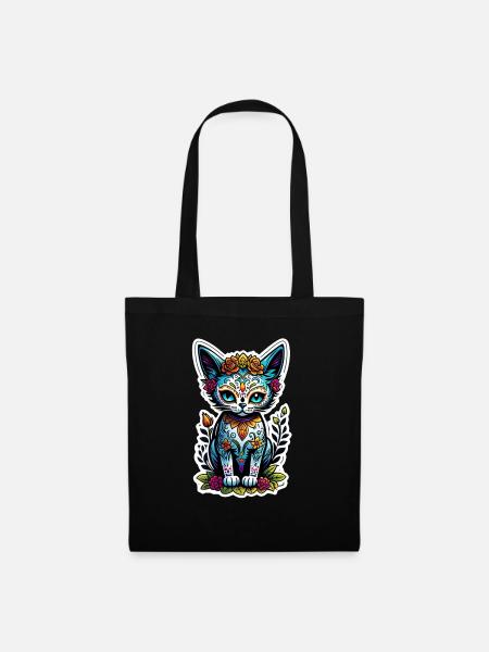 Katze Mexiko - Dia de los Muertos - Stoffbeutel - Schwarz