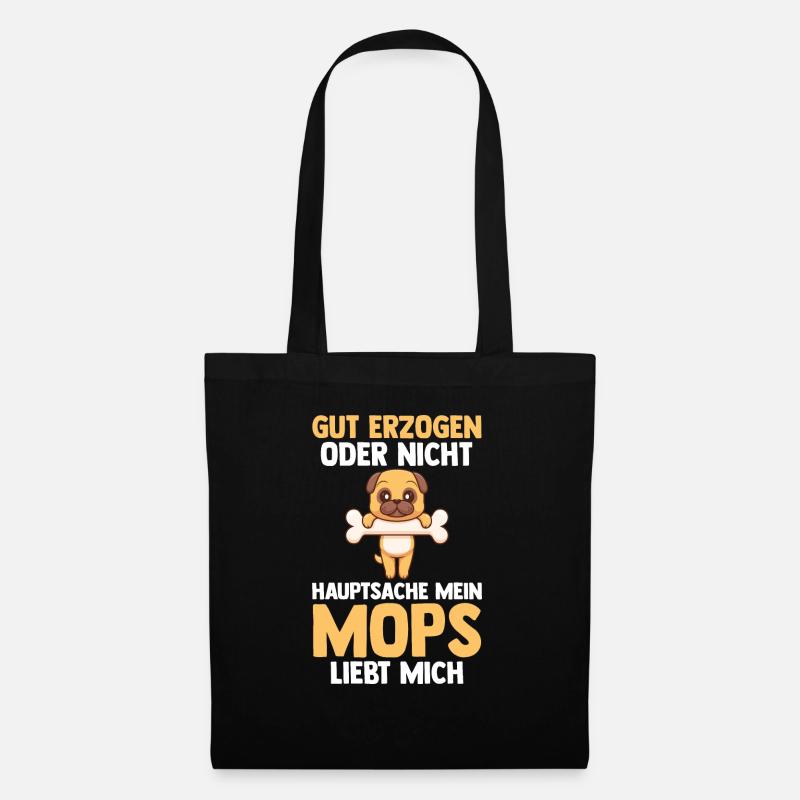 Hund Mops - Stoffbeutel - Schwarz