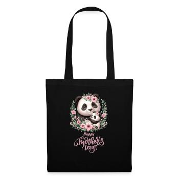 Happy Mother's Day Floral Wreath Mum Panda - Stoffbeutel - Schwarz - Vorne