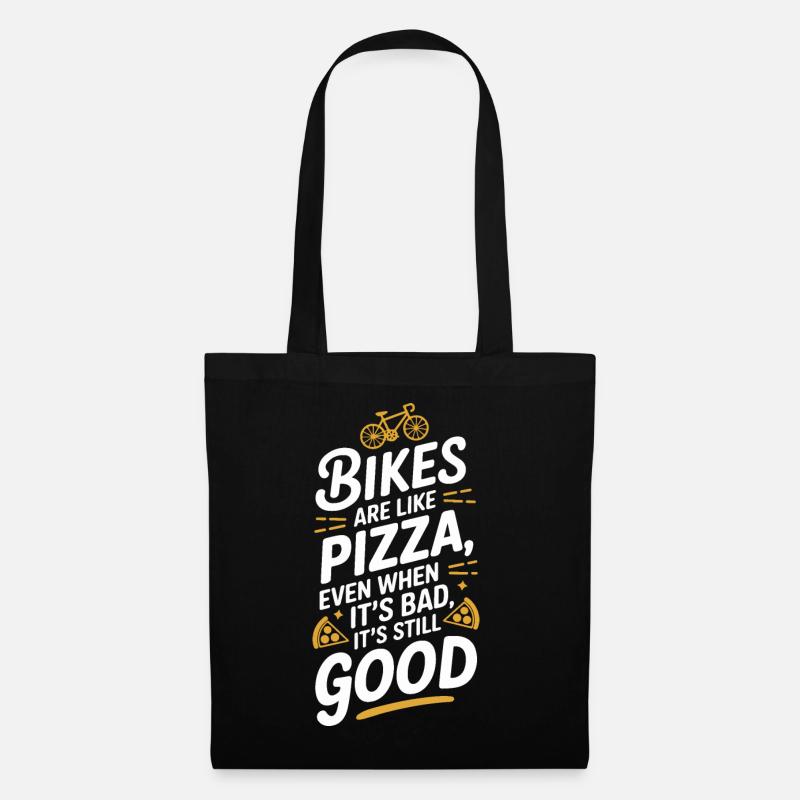 Fahrrad Pizza Zitat Typografie Design - Stoffbeutel - Schwarz