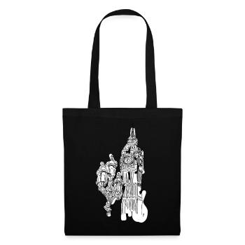 Dessin du contour de la ligne de l’horizon de Londres : Big Ben et Lanternes - Sac en tissu - noir - Devant