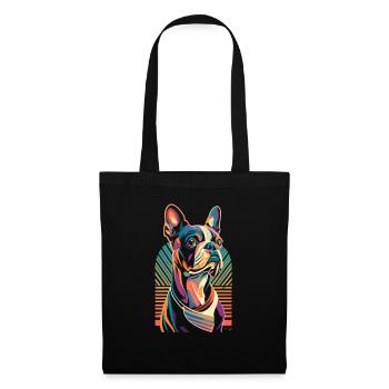 Französische Bulldogge Retro Sunset minimalistisch - Stoffbeutel - Schwarz - Vorne