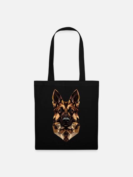 Deutscher Schäferhund Low Poly Design - Stoffbeutel - Schwarz