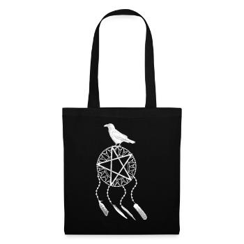 Capteur de rêves gothique, plume d’oiseau, corbeau, corbeau blanc - Sac en tissu - noir - Devant