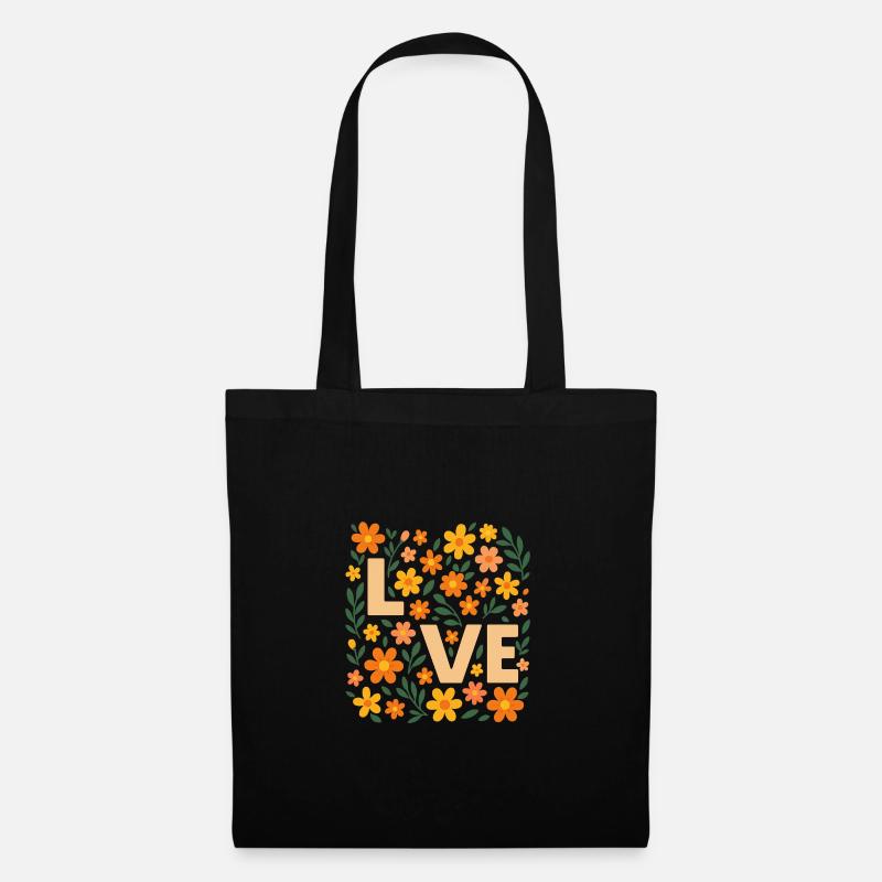 Love in Bloom – Florales Retro-Design - Stoffbeutel - Schwarz