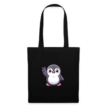 Friedlicher Pinguin Cartoon Illustration - Stoffbeutel - Schwarz - Vorne