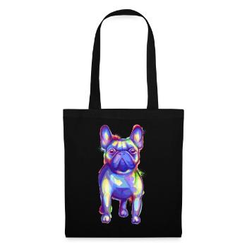 Farbenfroher Französischer Bulldog - Stoffbeutel - Schwarz - Vorne