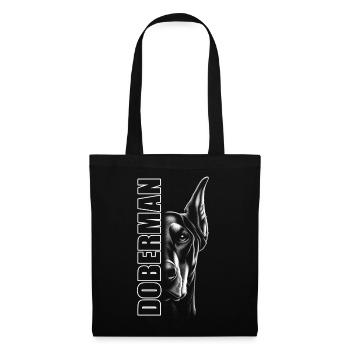 Portrait du doberman avec lettrage vertical - Sac en tissu - noir - Devant