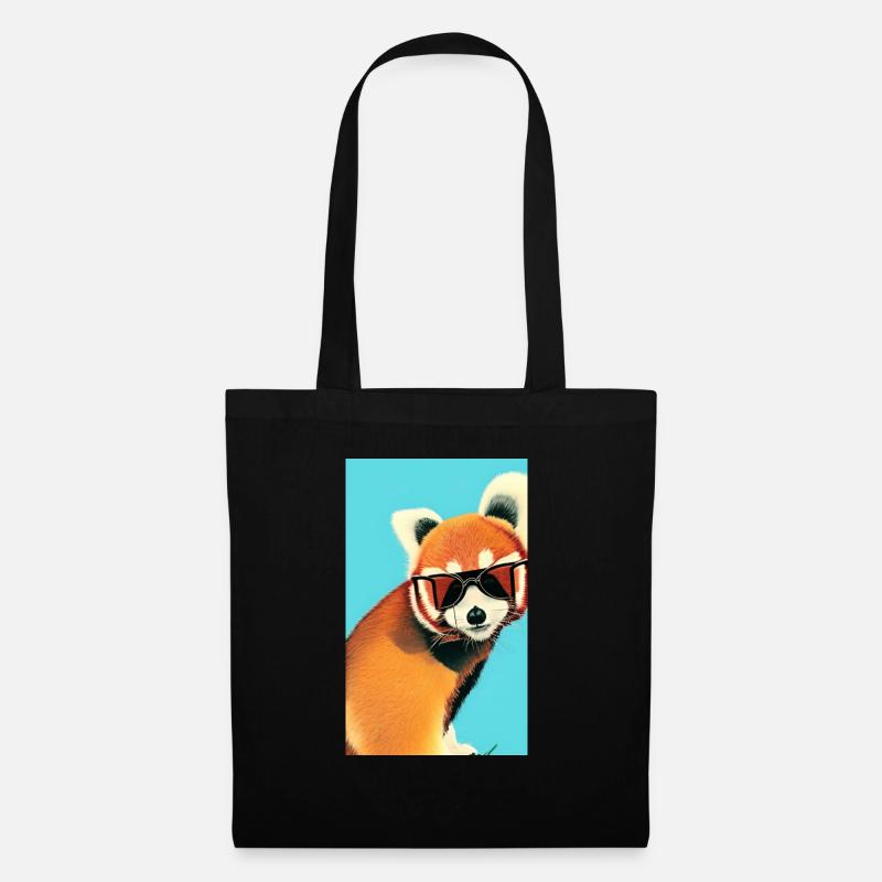 Cooler roter Panda mit Sonnenbrille Comic Zeichnung Sommer - Stoffbeutel - Schwarz