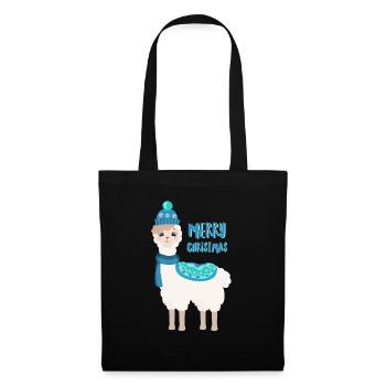 Bobby das Lama wünscht Merry Christmas - Stoffbeutel - Schwarz - Vorne