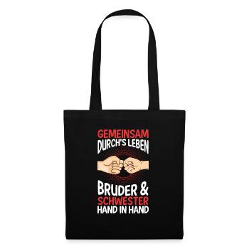 Geschwister Bruder und Schwester - Stoffbeutel - Schwarz - Vorne