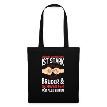 Geschwister Bruder und Schwester - Stoffbeutel - Schwarz - Vorne