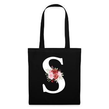 Lettre S floral rouge - Sac en tissu - noir - Devant