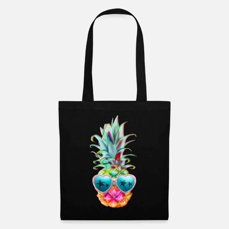 Ananas mit Sonnenbrille - Ananas und Brille - Stoffbeutel - Schwarz
