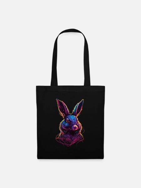 Hase Synthwave 80 s Geschenk - Stoffbeutel - Schwarz