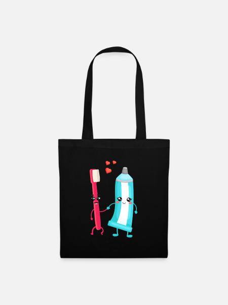 Zahnbürste & Zahnpasta Paar Geschenk für Zahnärzte - Stoffbeutel - Schwarz