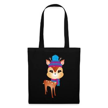 cute little deer with bobble hat and scarf - Tote Bag - black - Front