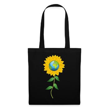 Planet Erde und Sonnenblume - Stoffbeutel - Schwarz - Vorne