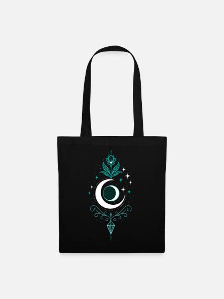 Mondpfeil mit Lotus und Kristall - Mond Spirit - Stoffbeutel - Schwarz