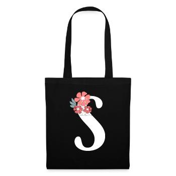 Lettre S fleurs minimalistes - Sac en tissu - noir - Devant