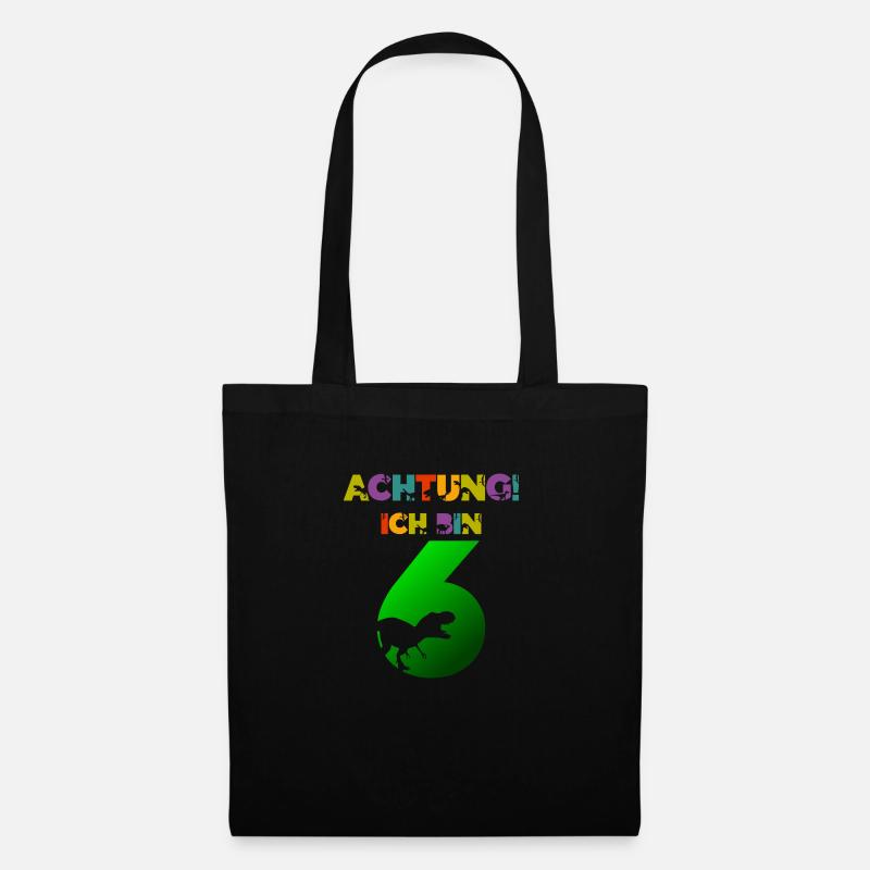 Dinosaurier Geburtstag Achtung Ich bin 6 Dino - Stoffbeutel - Schwarz