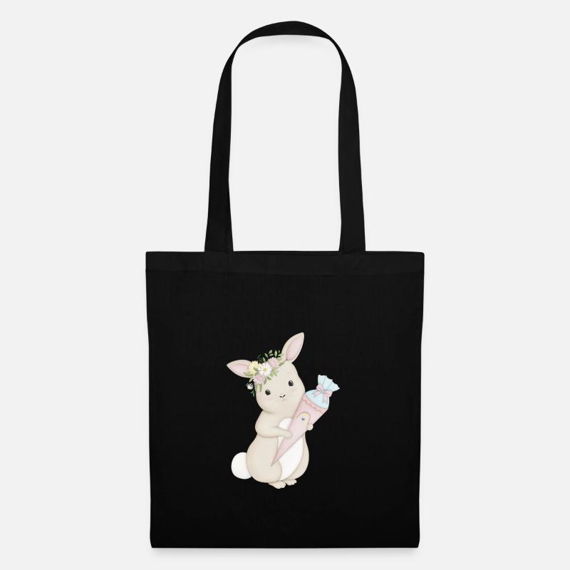 niedlicher Hase mit Schultüte - Stoffbeutel - Schwarz