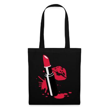 Lippenstift mit Kussmund - Stoffbeutel - Schwarz - Vorne