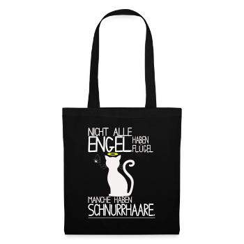 Katzen Shirt - Engel Schnurrhaare - Stoffbeutel - Schwarz - Vorne
