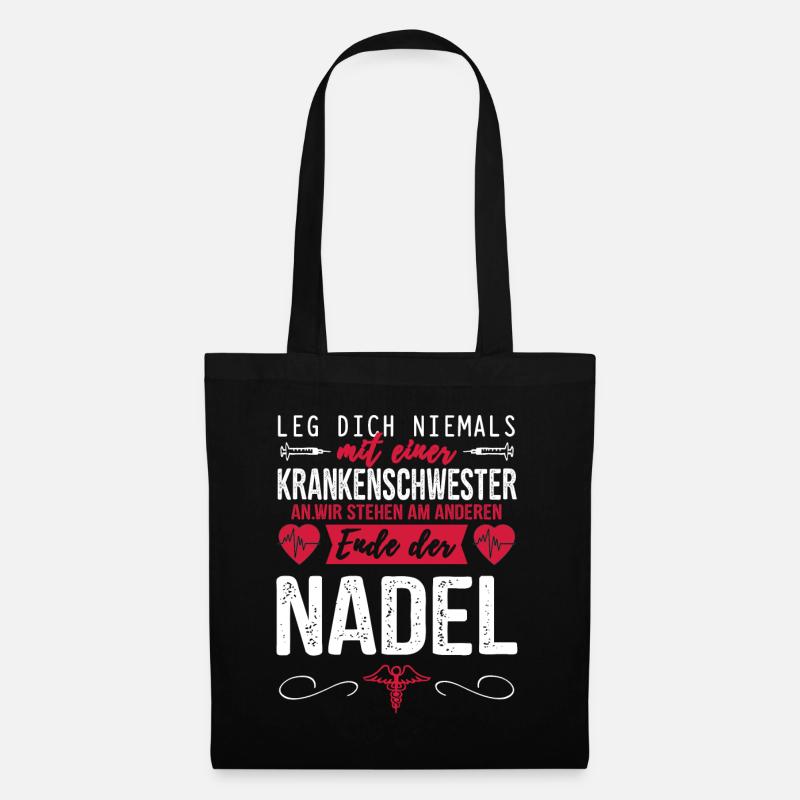 Krankenschwester Altenpflegerin Nadel - Stoffbeutel - Schwarz