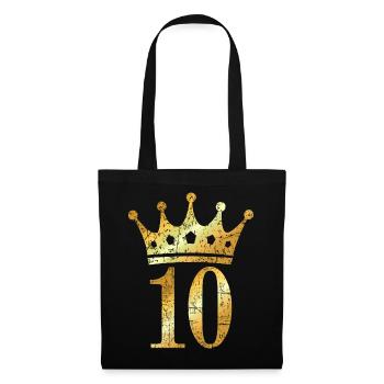 Krone Nummer 10 (Vintage Goldgelb) 10. Geburtstag - Stoffbeutel - Schwarz - Vorne
