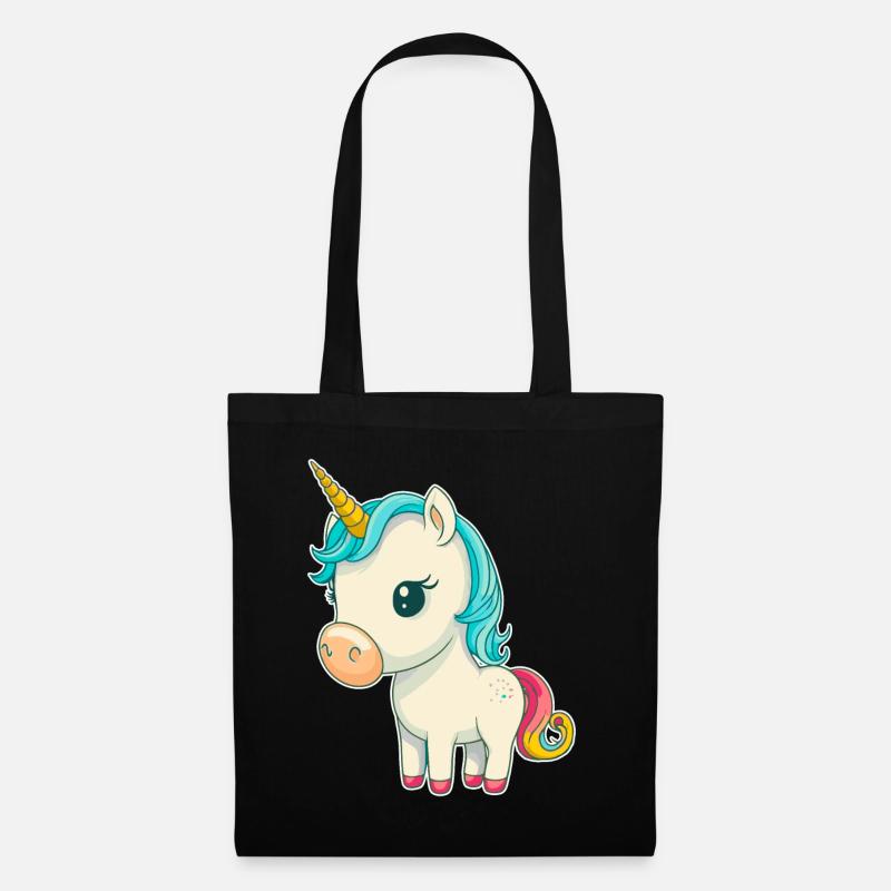 Einhorn Bunt Farben Süß Niedlich Cartoon Comic - Stoffbeutel - Schwarz
