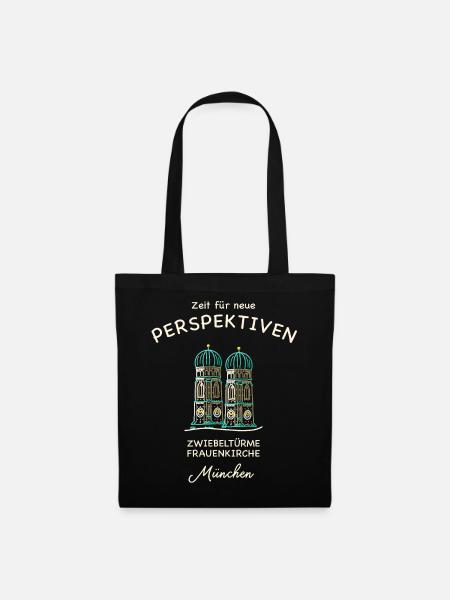 München Frauenkirche Zwillingstürme, Aussichtsturm - Stoffbeutel - Schwarz