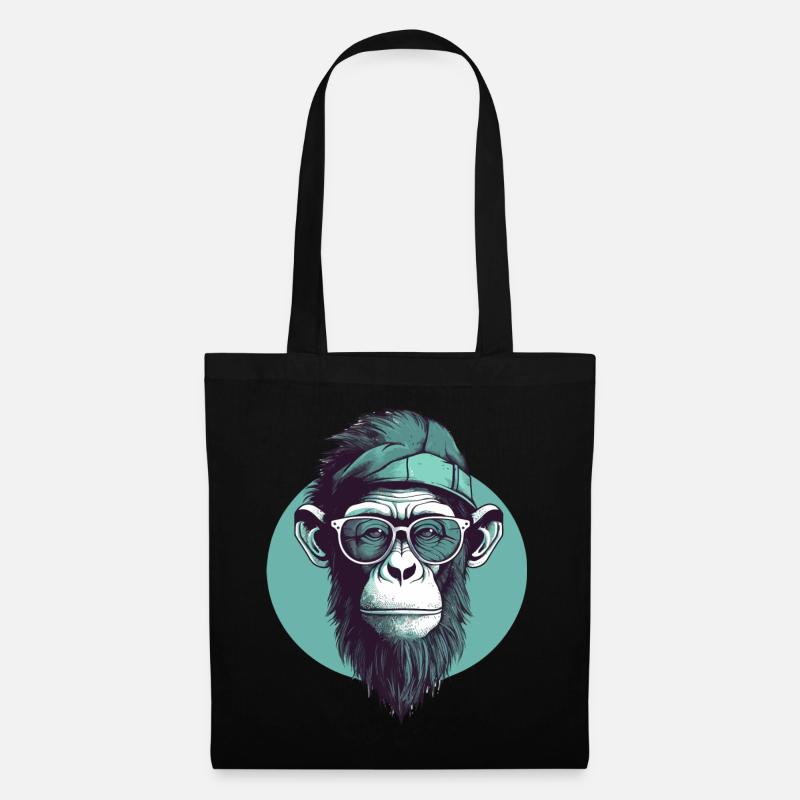 Cooler Hipster Affe mit Brille und Cap - Stoffbeutel - Schwarz