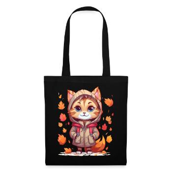Süße Katze mit Hoodie im Herbst - Stoffbeutel - Schwarz - Vorne
