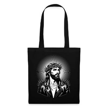 Jesus Christus mit stylischer Frisur & Lederjacke - Stoffbeutel - Schwarz - Vorne